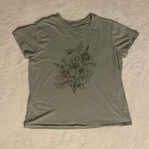 Botanical Print Women's Tee - Olive
